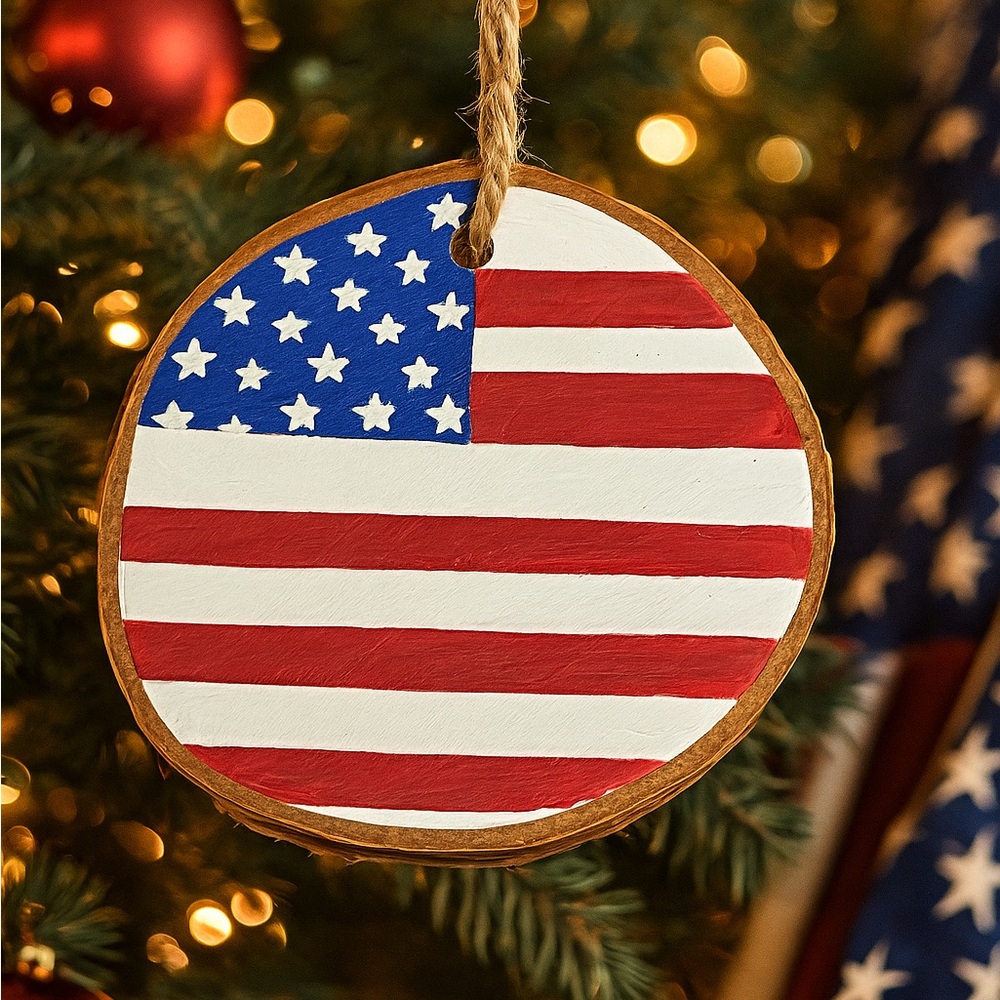Patriotic American Flag Holiday Ornament